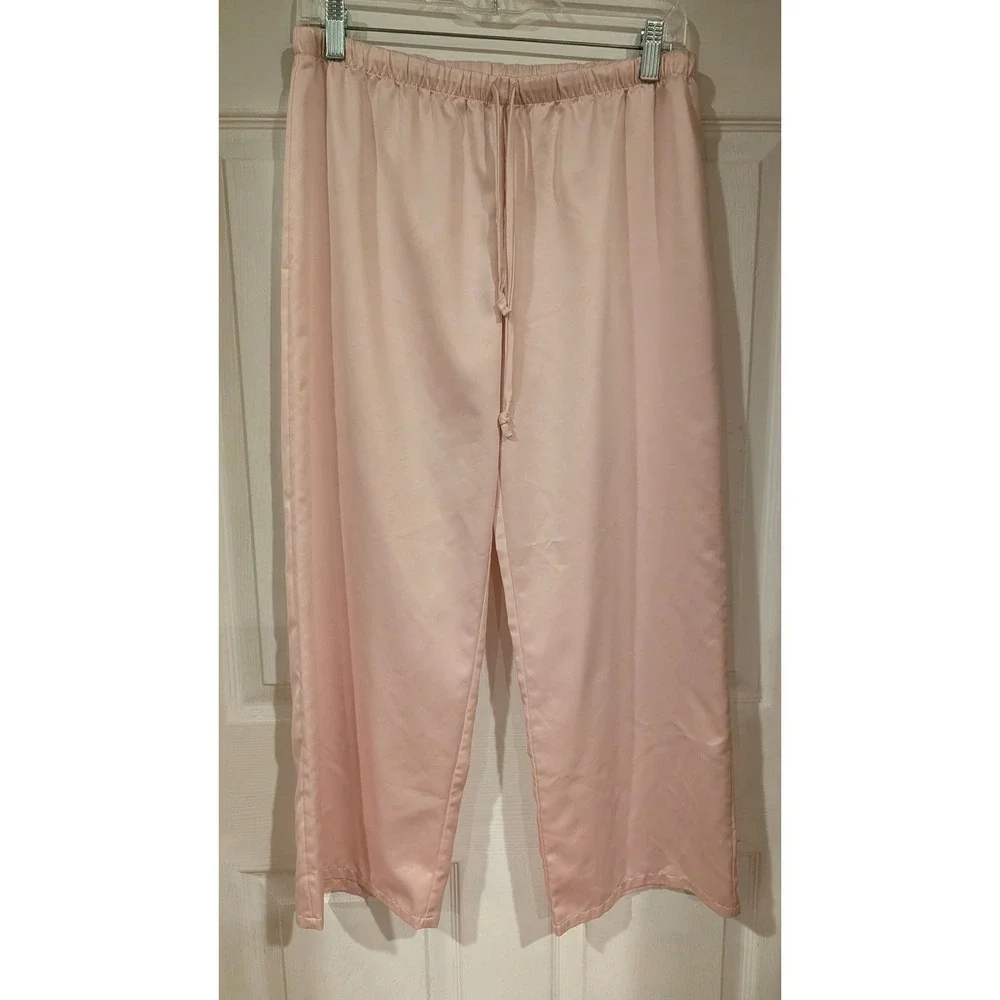 Natori Satin Lounge Pants Small Pink Elastic Drawstring Pajama Sleepwear Luxury